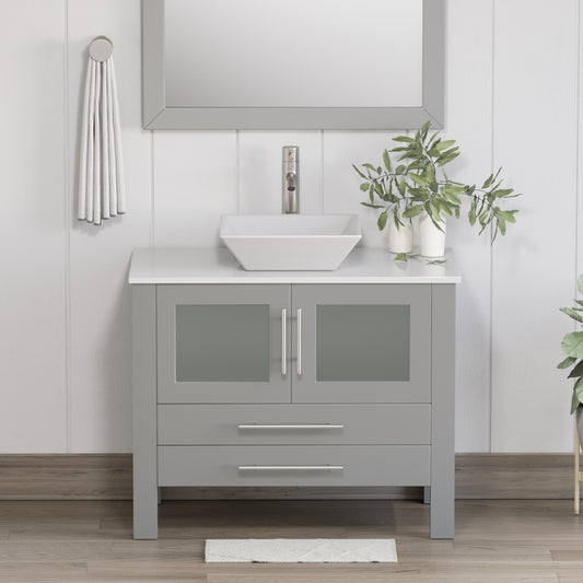 Complete 36" Gray Vanity Set with Brushed Nickel Plumbing