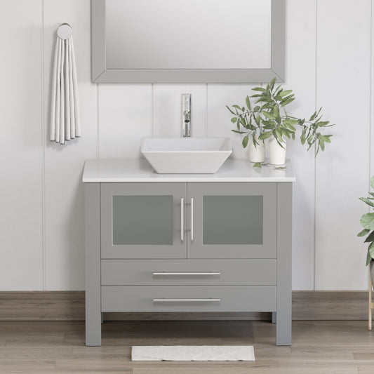 Complete 36" Gray Vanity Set with Polished Chrome Plumbing