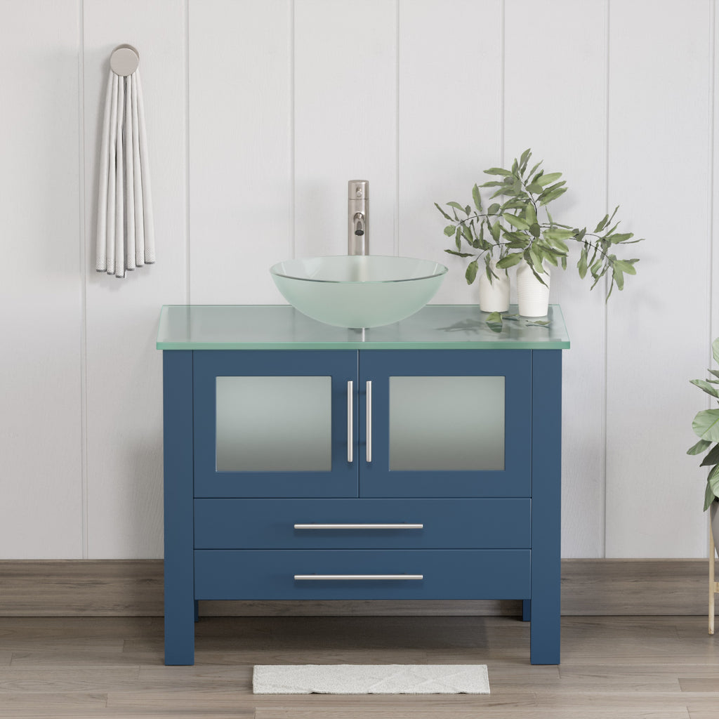 36 Inch Modern Wood and Porcelain Vanity with Polished Chrome Plumbing