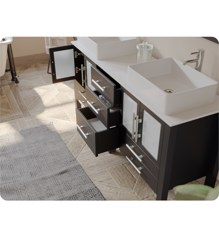 Complete 63" Vanity Set with Brushed Nickel Plumbing