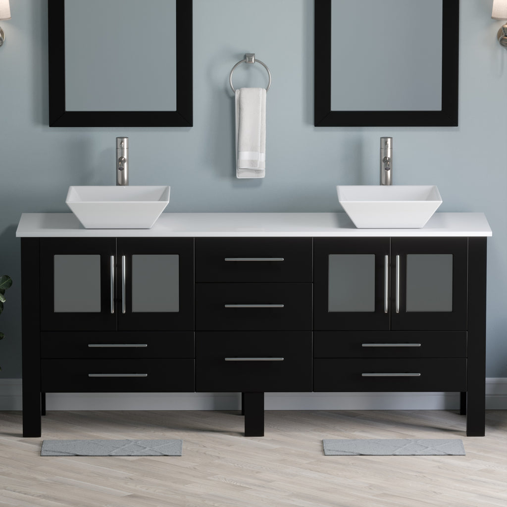 Complete 72" Vanity Set with Brushed Nickel Plumbing