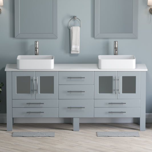 Complete 72" Gray Vanity Set with Brushed Nickel Plumbing