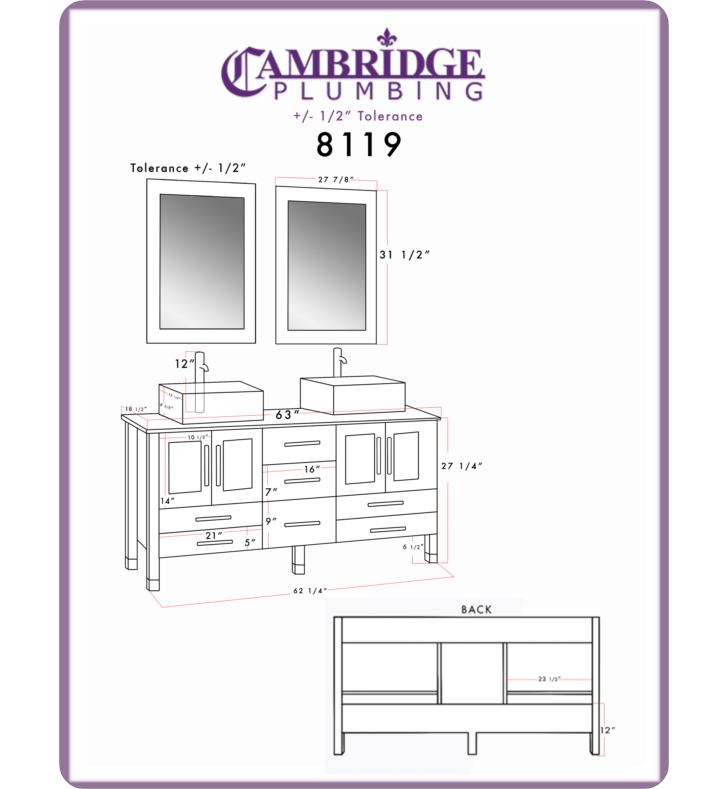 Complete 63" Vanity Set with Brushed Nickel Plumbing