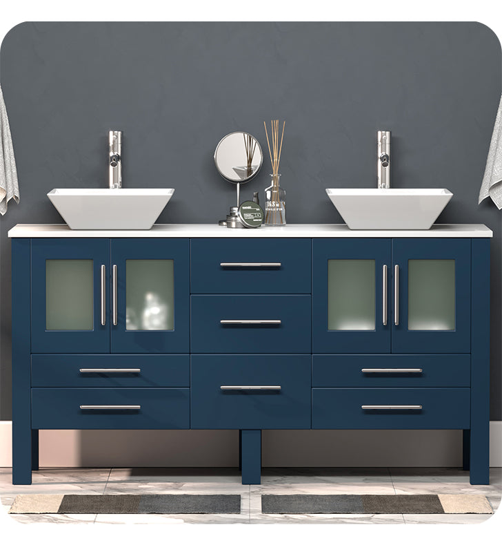 63 Inch Modern Wood and Porcelain Vanity with Polished Chrome Plumbing