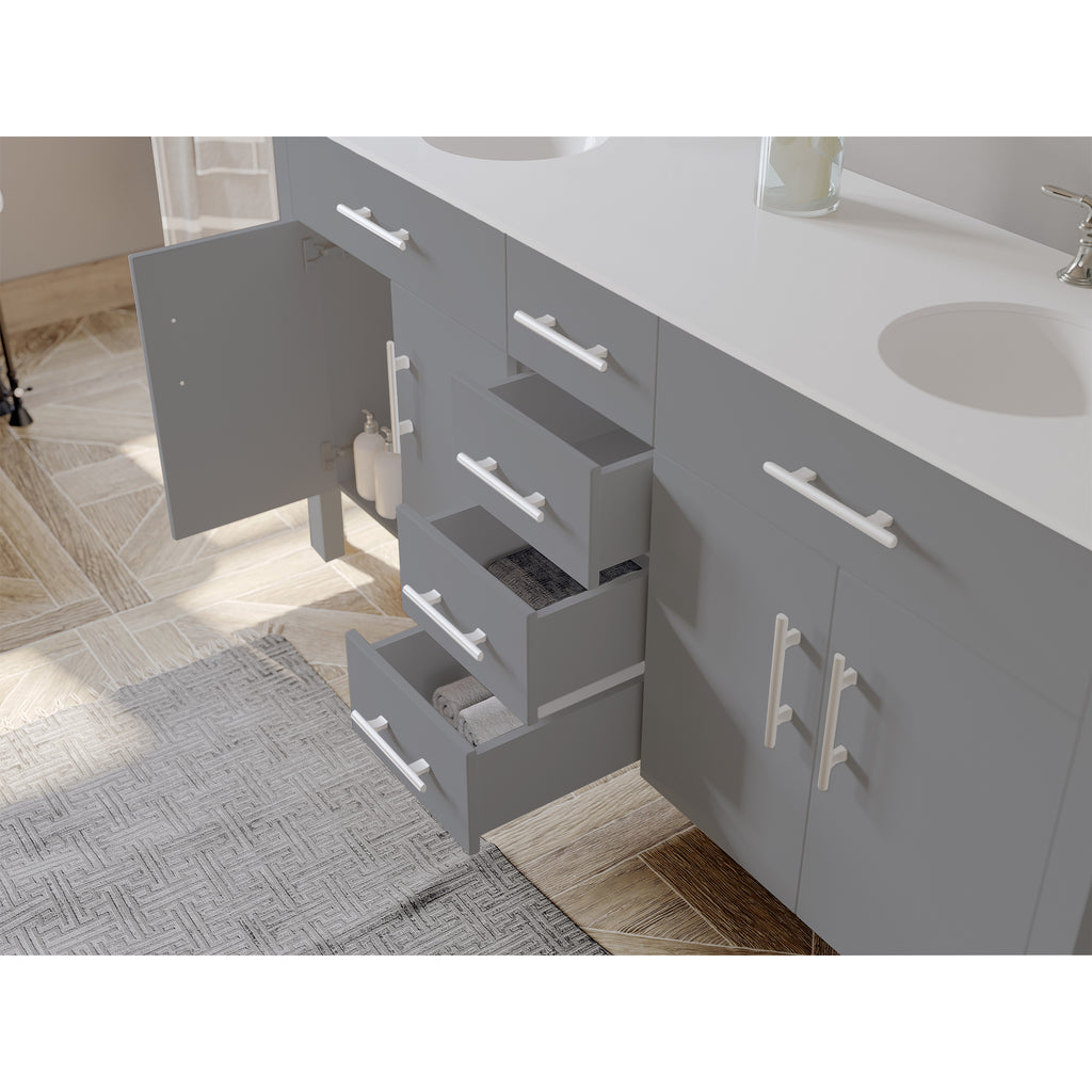 72 Inch Gray Solid Wood and Porcelain Double Vanity Set