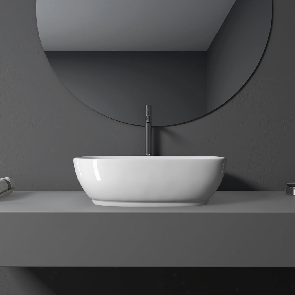 Tahoe 20 in. Oval White Finish Ceramic Vessel Bathroom Vanity Sink