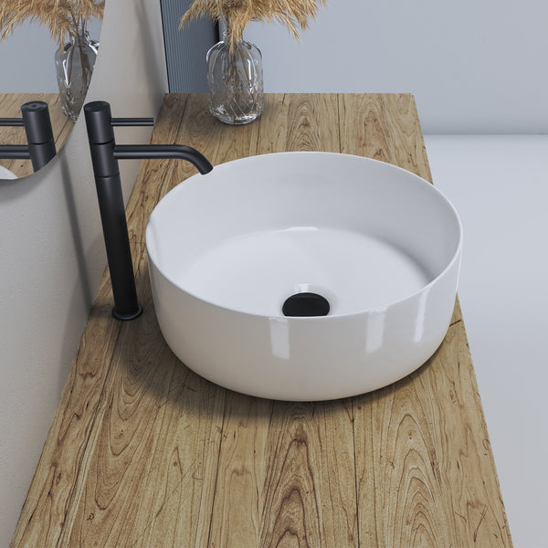 Sabine 14 in. Round White  Finish Ceramic Vessel Bathroom Vanity Sink