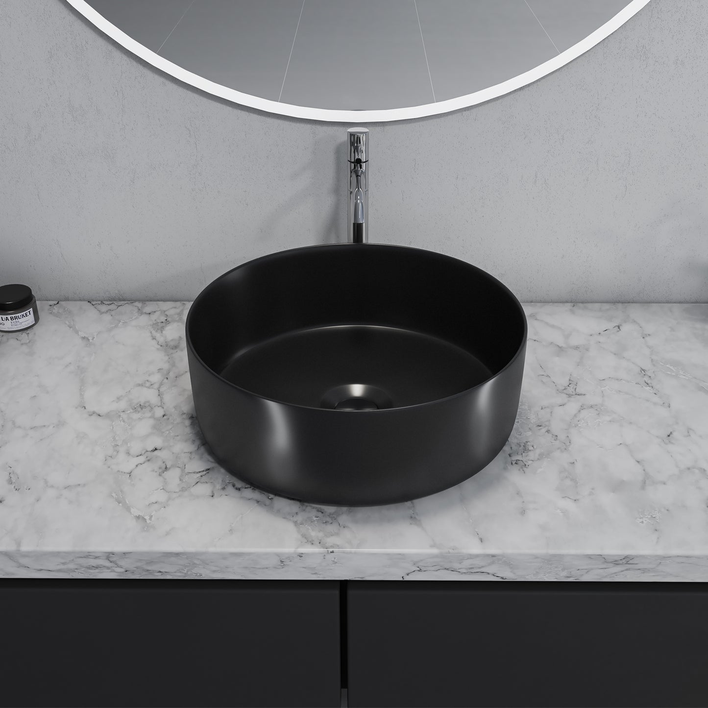 Sabine 14 in. Round Black  Finish Ceramic Vessel Bathroom Vanity Sink