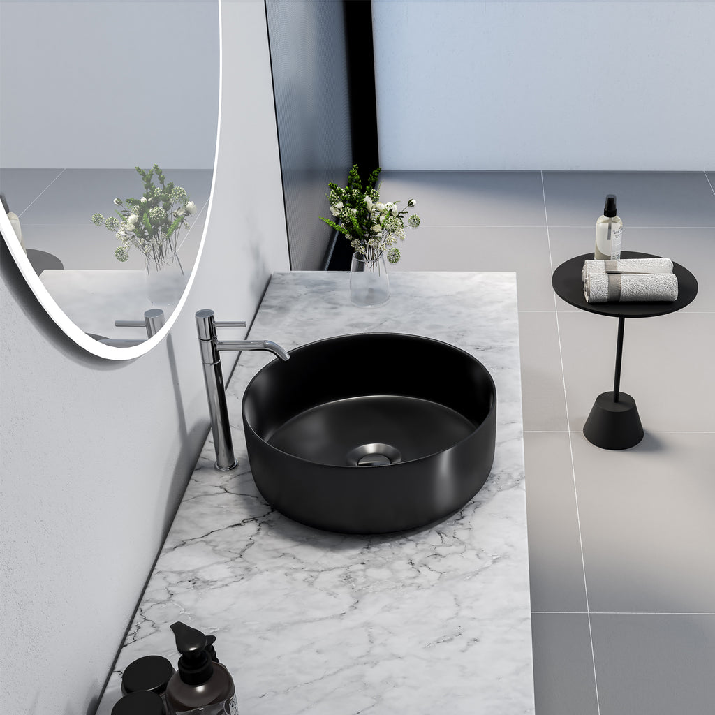 Sabine 14 in. Round Black  Finish Ceramic Vessel Bathroom Vanity Sink