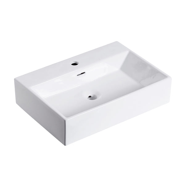 Fremont 24 in. Rectangle White Finish Ceramic Vessel Bathroom Vanity Sink with Overflow