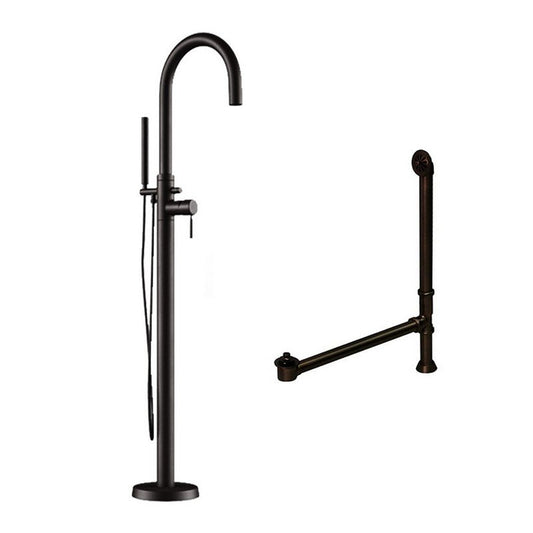 Complete Plumbing Package for Free Standing Tubs With No Faucet Holes.  Modern Gooseneck Style Faucet With Hand Held Wand Shower and Supply Lines plus Drain and Overflow Assembly. Oil Rubbed Bronze Finish.