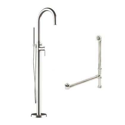 Complete Plumbing Package for Free Standing Tubs With No Faucet Holes.  Modern Gooseneck Style Faucet With Hand Held Wand Shower and Supply Lines plus Drain and Overflow Assembly in Brushed Nickel.