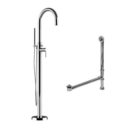 Complete Plumbing Package for Free Standing Tubs With No Faucet Holes.  Modern Gooseneck Style Faucet With Hand Held Wand Shower and Supply Lines plus Drain and Overflow Assembly in Brushed Nickel.