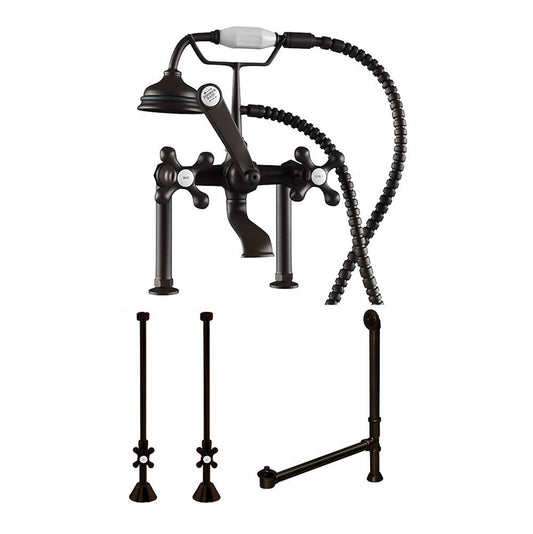 Complete Plumbing Package for Deck Mount Claw Foot Tub. Classic Telephone Style Faucet With 6 Inch Deck Risers, Supply Lines With Shut Off valves, Drain Assembly. Oil Rubbed Bronze