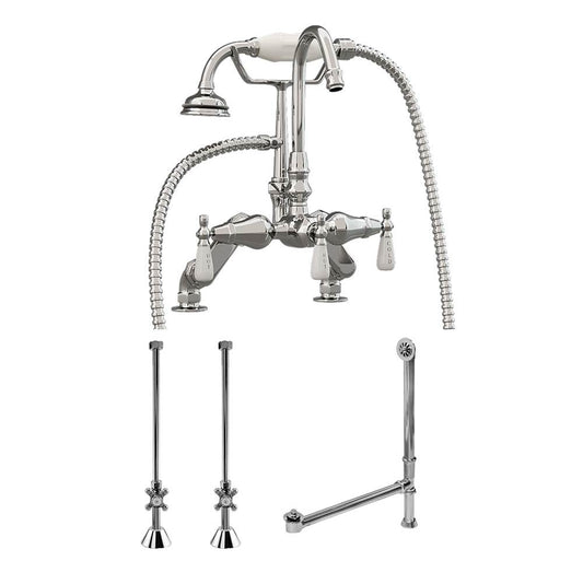 Complete Plumbing Package For Deck Mount Claw Foot Tub. Goosneck Faucet, Supply Lines With Shut Off Valves, Drain and Overflow Assembly. Polished Chrome Finish
