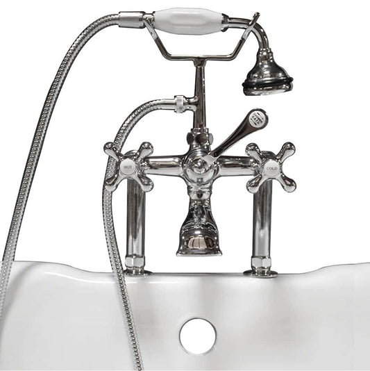 Clawfoot Tub 6" Deck Mount Brass Faucet with Hand Held Shower-Polished Chrome