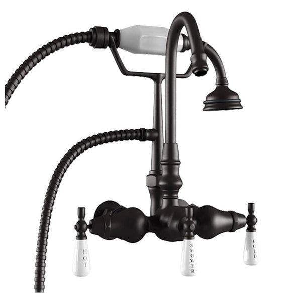 Clawfoot Tub Brass Wall Mount Faucet with Hand Held Shower-Oil Rubbed Bronze