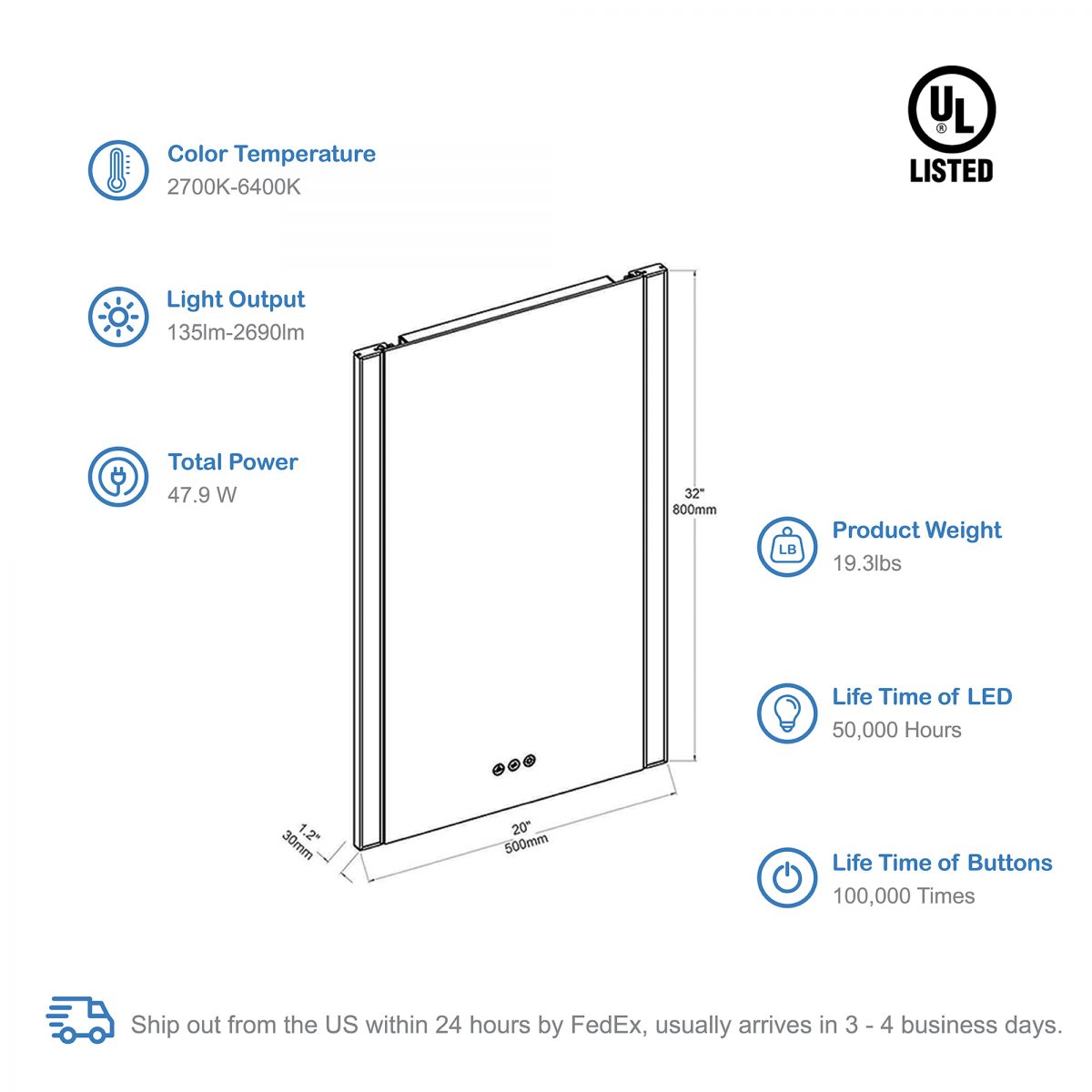 Binary 20″ LED Mirror