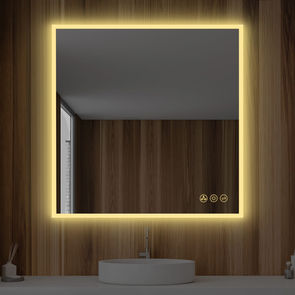 Beta 36″x36″ LED Mirror with Frosted Sides