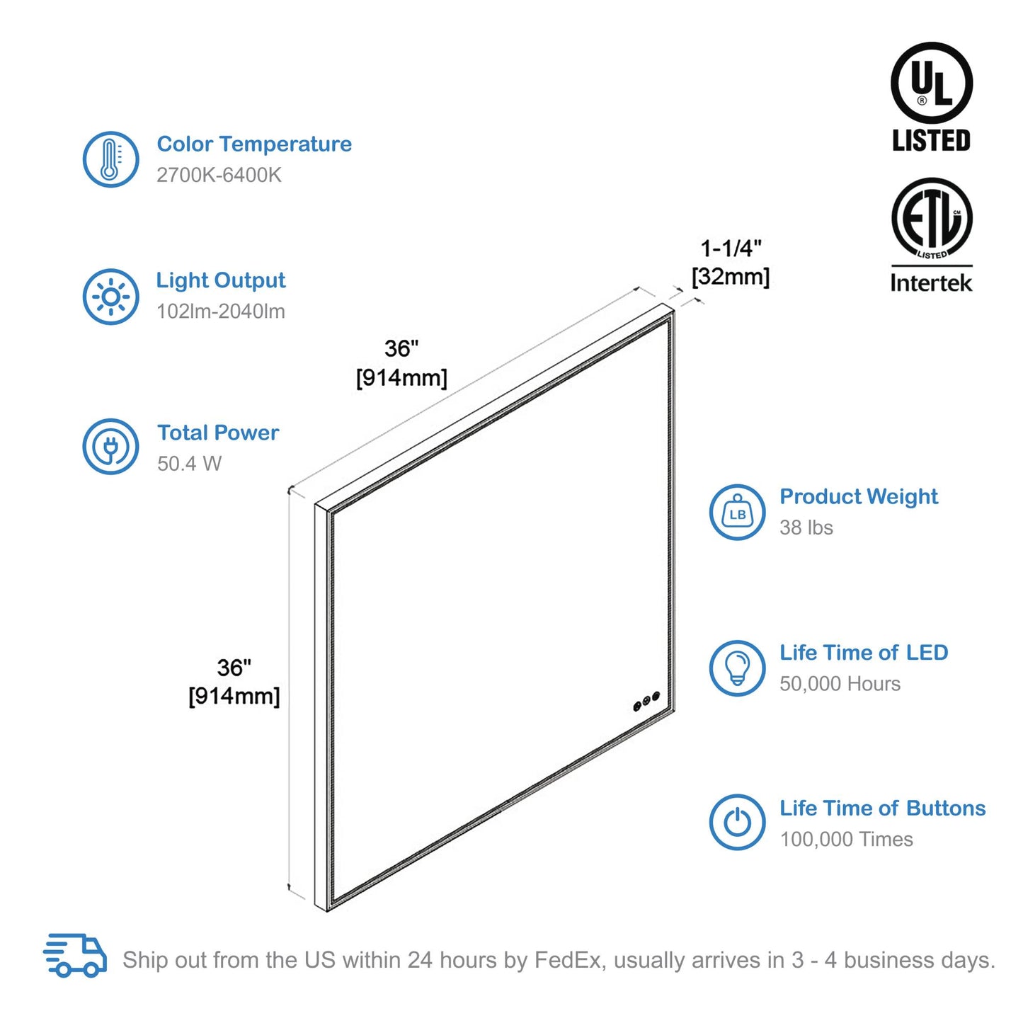 Stellar 36 Inch LED Mirror