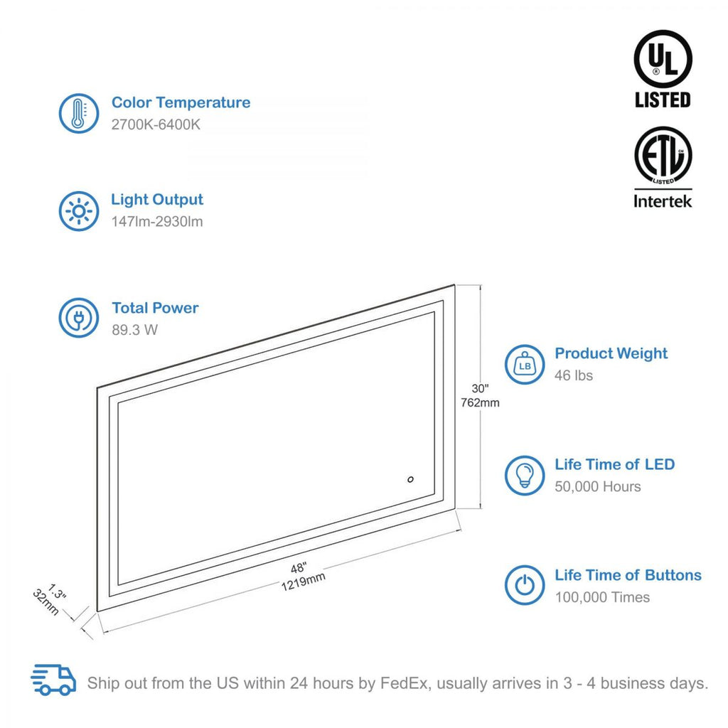 Lyra 48 x 30 Inch LED Mirror