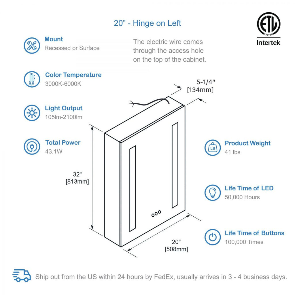 Pillar – 20 Inches LED Medicine Cabinet