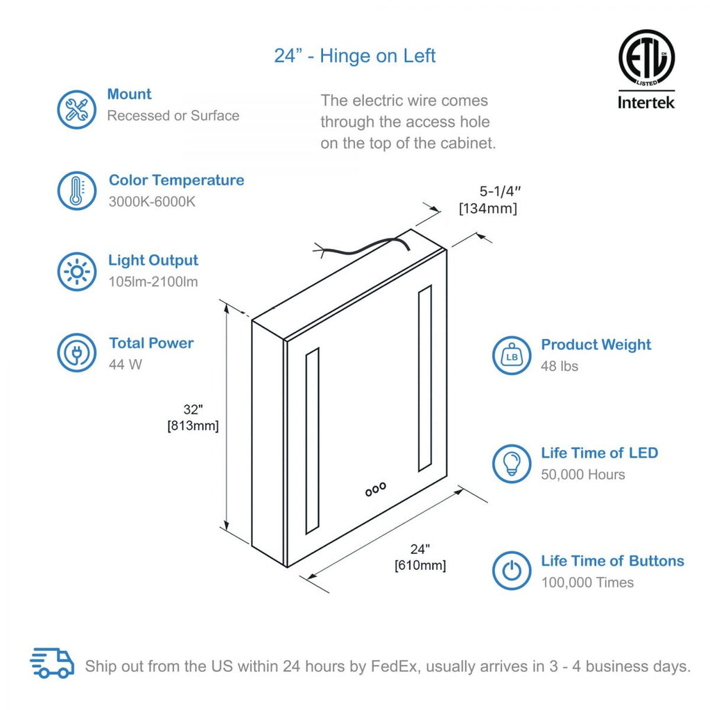 Pillar – 24 Inches LED Medicine Cabinet