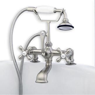Clawfoot Tub Deck Mount Brass Faucet with Hand Held Shower-Brushed Nickel
