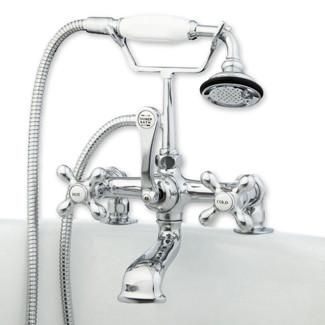 Clawfoot Tub Deck Mount Brass Faucet with Hand Held Shower-Polished Chrome